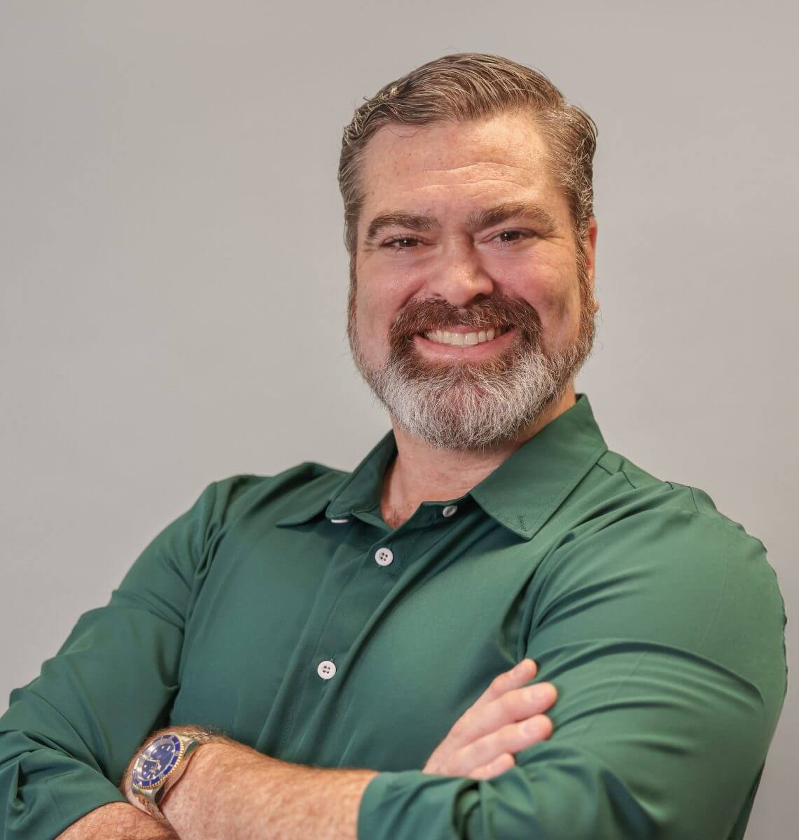 Angel green shirt arms crossed cropped